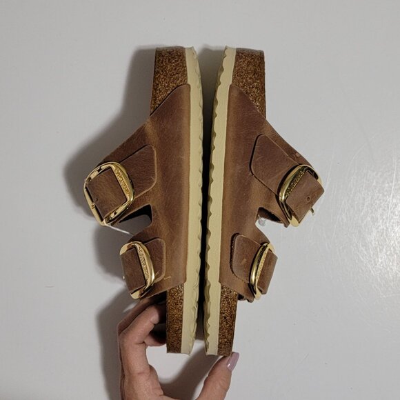 NEW Birkenstock Arizona Big Buckle Womens 38 Cognac Casual Classic Comfort Oiled - Picture 5 of 8